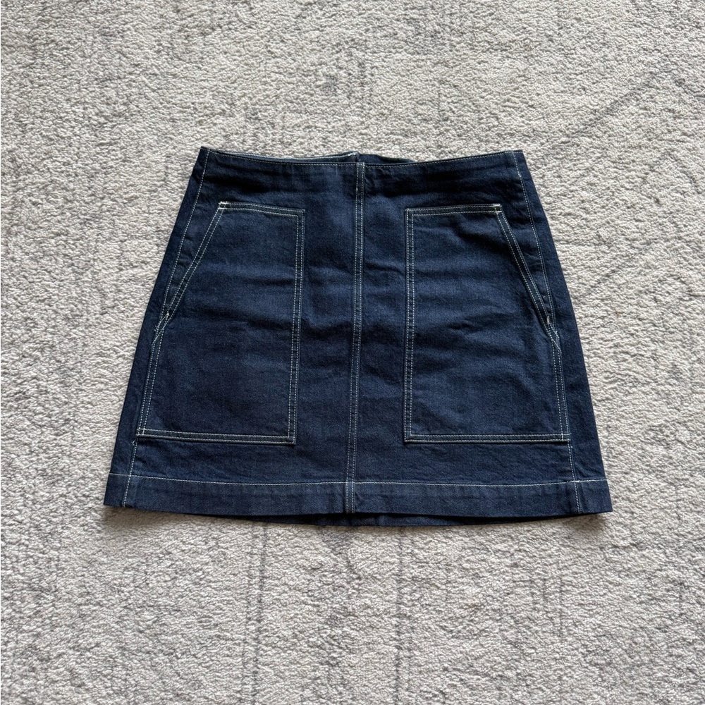 LOFT Dark Denim Mini Skirt with Front Patch Pockets